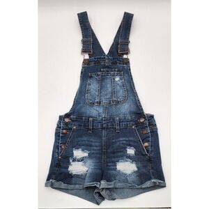 Blue Spice Denim Shortalls Juniors 3 Blue Excellent Distressed Raw Hem Overalls